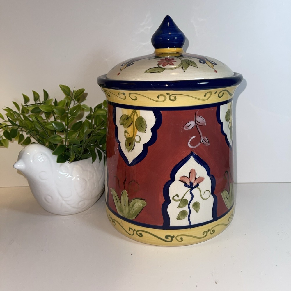 Pier 1 One Imports Vallarta Hand Painted Canister with Lid 9" RETIRED